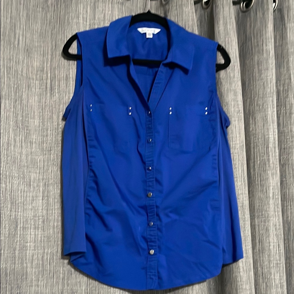 Croft & Barrow Blue Sleeveless Button Down Shirt